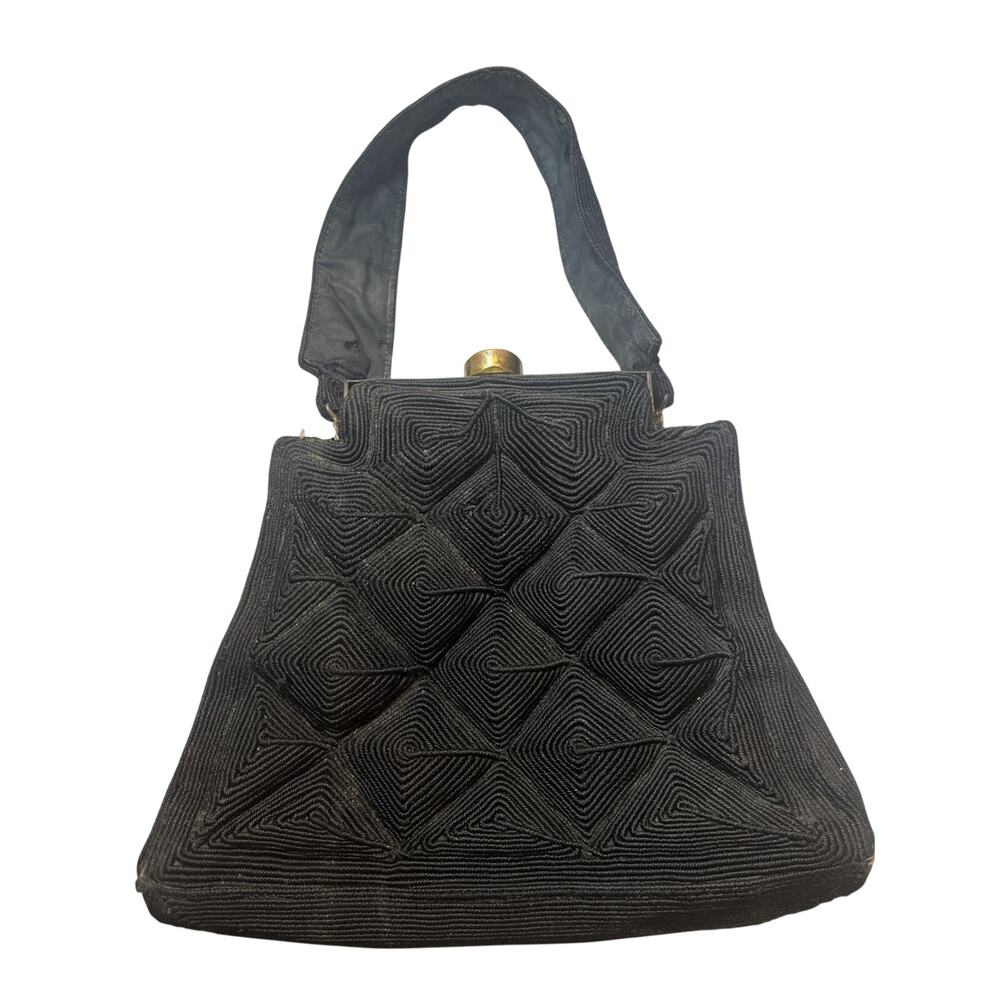 Unique Vintage CORSE Black Textured Woven Lady`s Bag Handbag